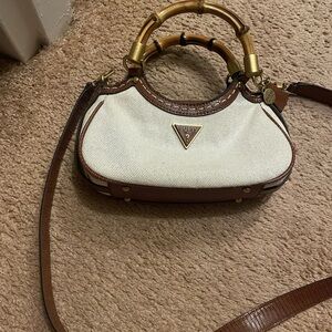 Guess Cream and Brown Shoulder Bag